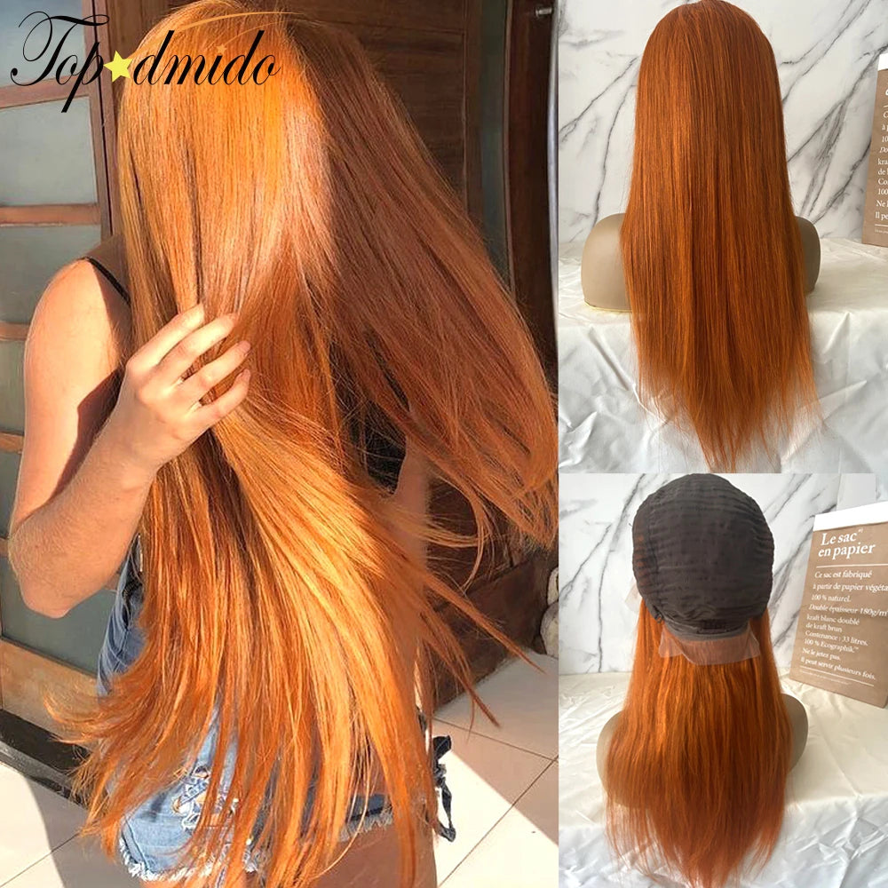 Orange Ginger Color 13X4 Lace Front Wigs Baby Hair Brazilian Remy Hair Body Wave Human Hair Wig 4X4 Glueless Lace Wigs for Women