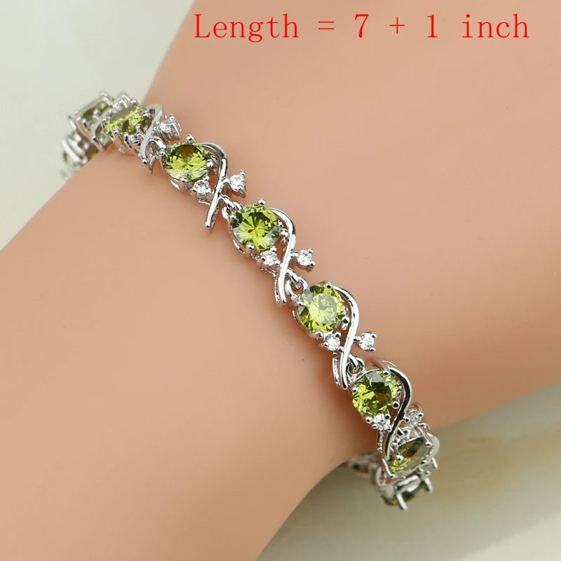 Olive Green Zircon 925 Sterling Silver Jewelry Sets for Women Party Earrings/Pendant/Necklace/Rings/Bracelet