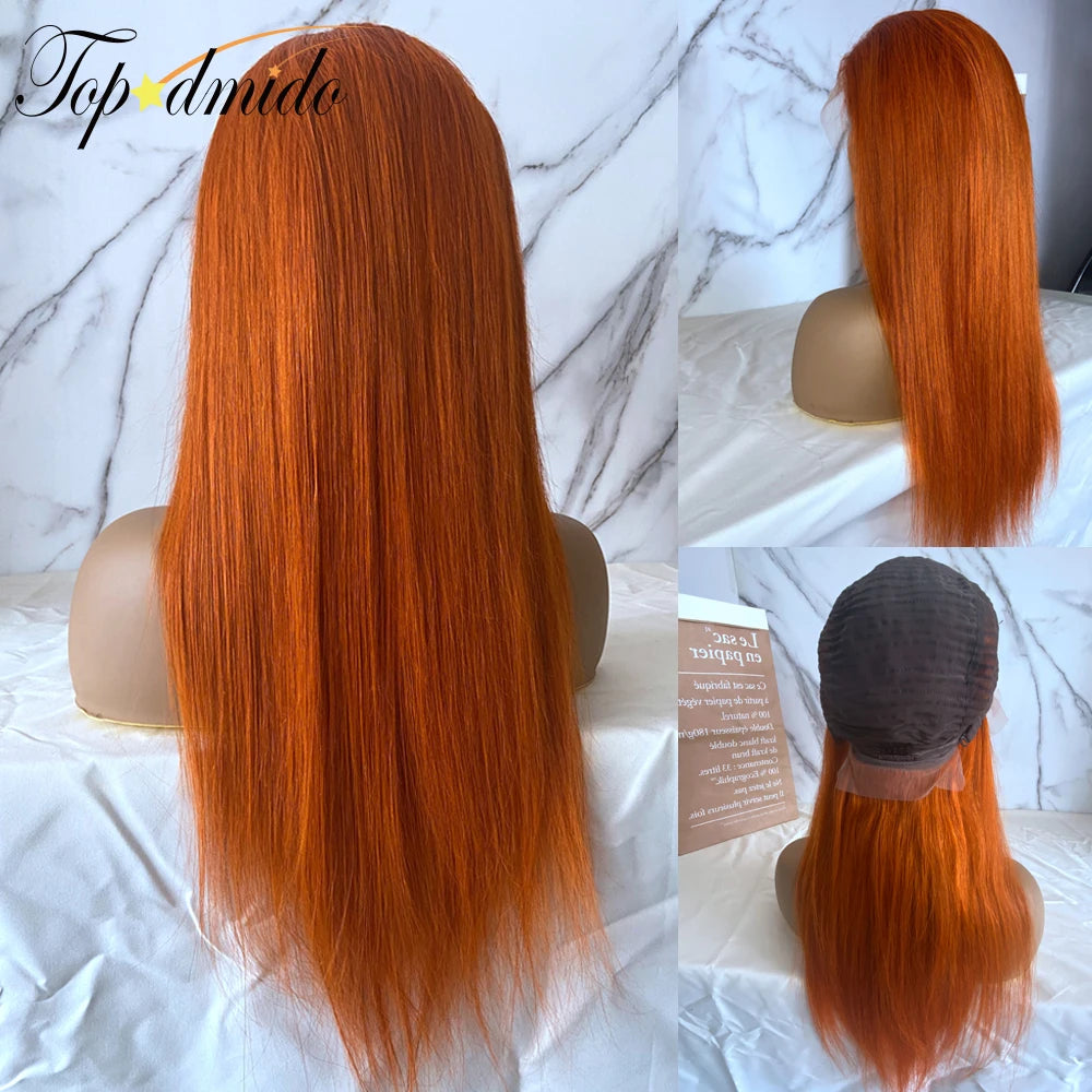 Orange Ginger Color 13X4 Lace Front Wigs Baby Hair Brazilian Remy Hair Body Wave Human Hair Wig 4X4 Glueless Lace Wigs for Women