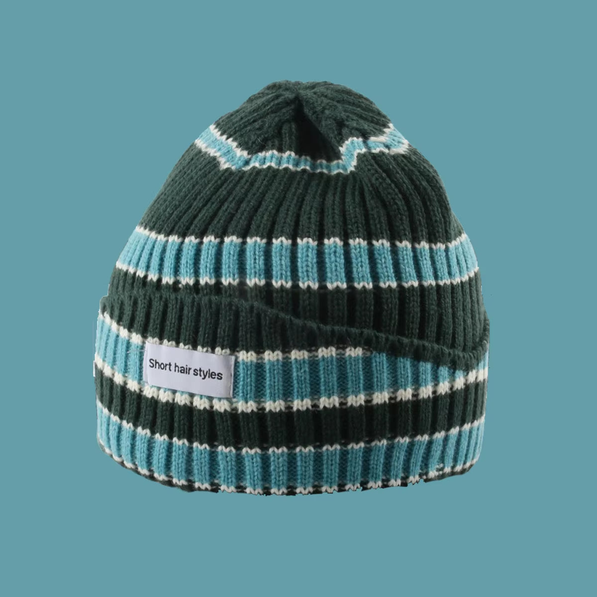 Beanie Hat Ins Little Devil Striped Knitted Wool Cap Autumn and Winter Crochet Cute Cat Ears Pointed Pullover Women'S Hats