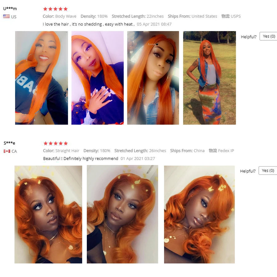 Orange Ginger Color 13X4 Lace Front Wigs Baby Hair Brazilian Remy Hair Body Wave Human Hair Wig 4X4 Glueless Lace Wigs for Women