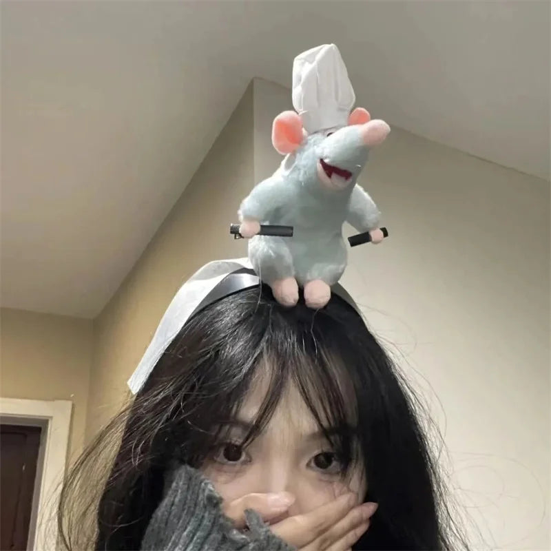 1-15PCS Anime Ratatouille Hair Bands Cartoon Plush Doll Headband French Wide-Rimmed Hair Card Creative Girls Photo Headwear