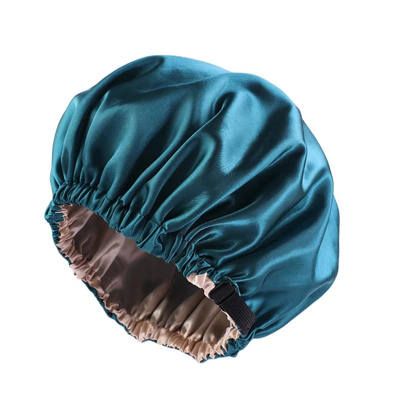 New Women Large Satin Bonnet Silky Night Sleeping Cap Adjusting Button Night Hat Beauty Salon Hair Care Hat Bathroom Products