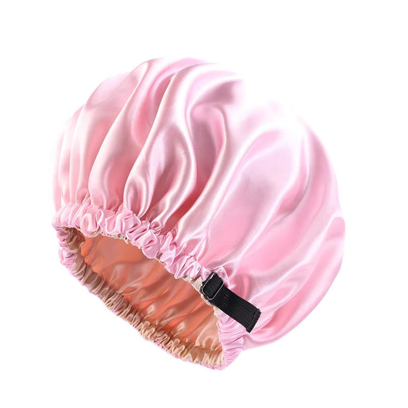 New Women Large Satin Bonnet Silky Night Sleeping Cap Adjusting Button Night Hat Beauty Salon Hair Care Hat Bathroom Products