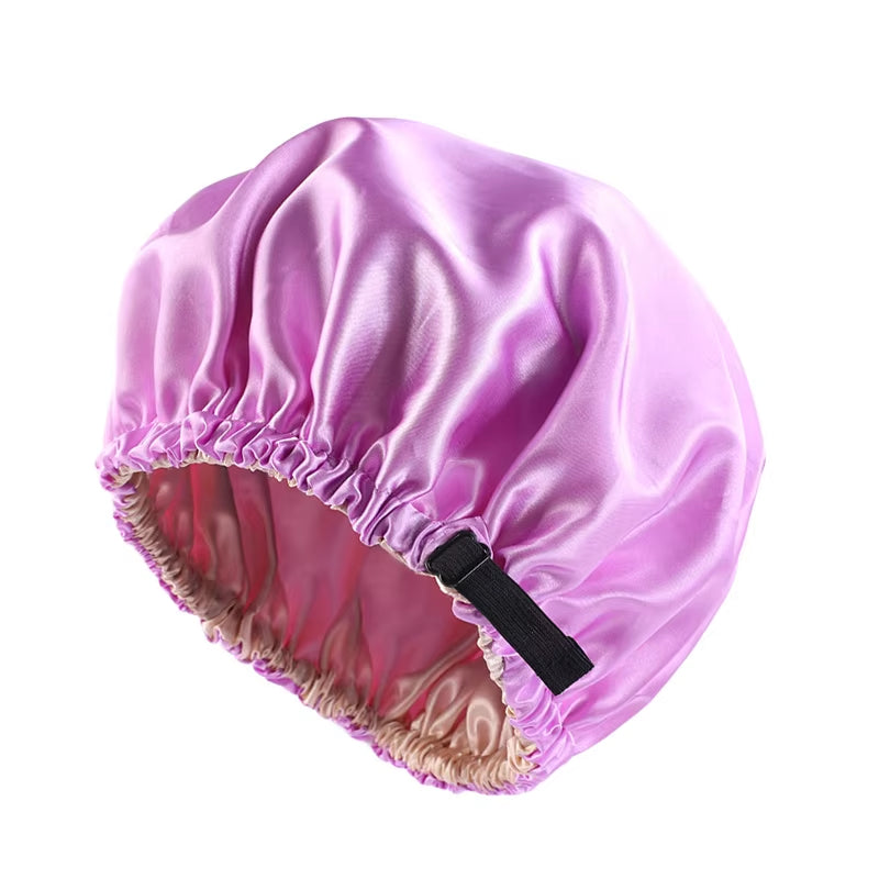 New Women Large Satin Bonnet Silky Night Sleeping Cap Adjusting Button Night Hat Beauty Salon Hair Care Hat Bathroom Products