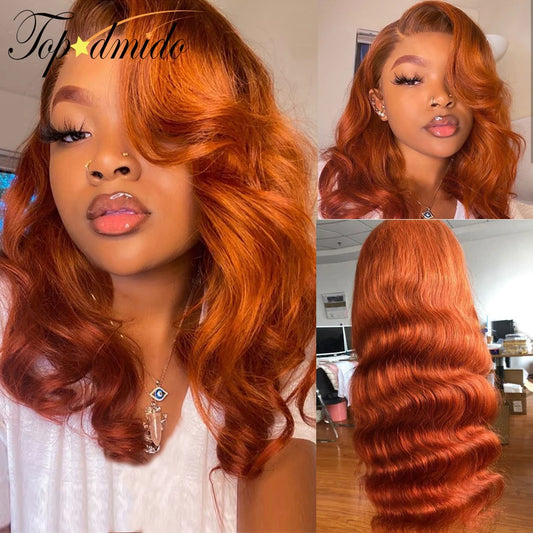 Orange Ginger Color 13X4 Lace Front Wigs Baby Hair Brazilian Remy Hair Body Wave Human Hair Wig 4X4 Glueless Lace Wigs for Women